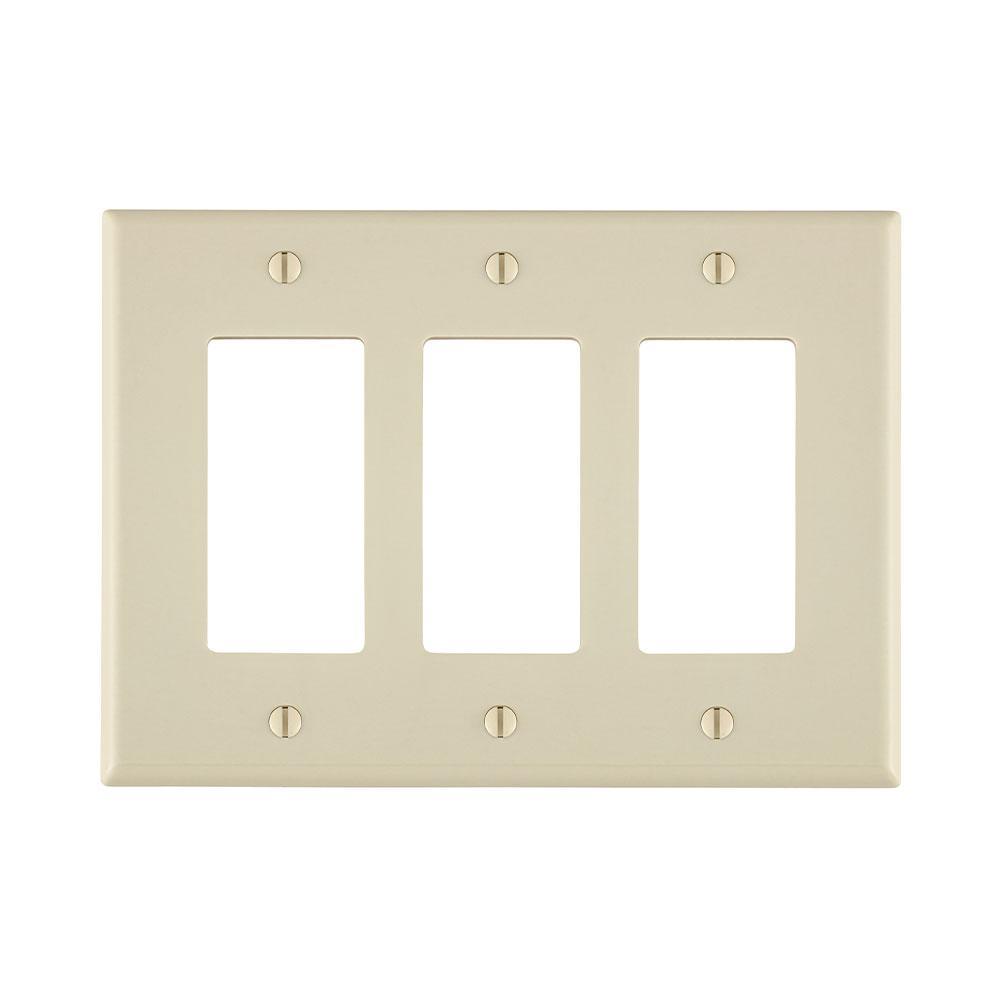Leviton® Decora® 80611-T Midway Size Wall Plate, 3 Gangs, 6.75 in W x 4.88 in H, Thermoset, Light Almond