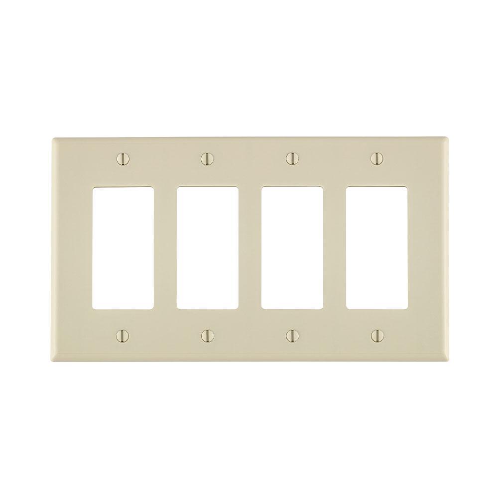 Leviton® Decora® 80612-T Midway Size Wall Plate, 4 Gangs, 8.56 in W x 4.88 in H, Thermoset, Light Almond
