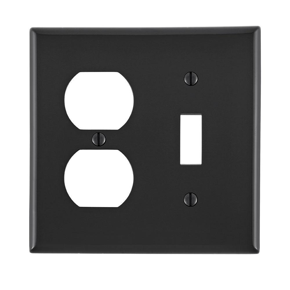 Leviton® 80705-E Standard Size Combination Wall Plate, 2 Gangs, 4.56 in W x 4.5 in H, Thermoplastic, Black