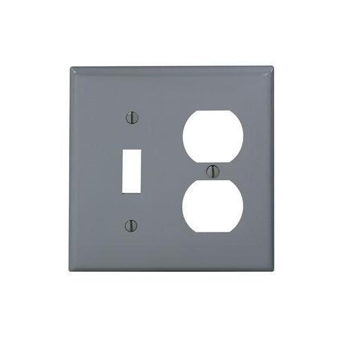 Leviton® 80705-GY Standard Size Combination Wall Plate, 2 Gangs, 4.56 in W x 4.5 in H, Thermoplastic, Gray