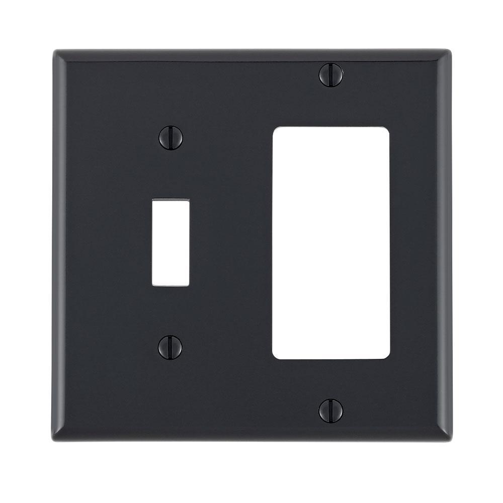 Leviton® Decora® 80707-E Standard Size Combination Wall Plate, 2 Gangs, 4.56 in W x 4.5 in H, Thermoplastic, Black