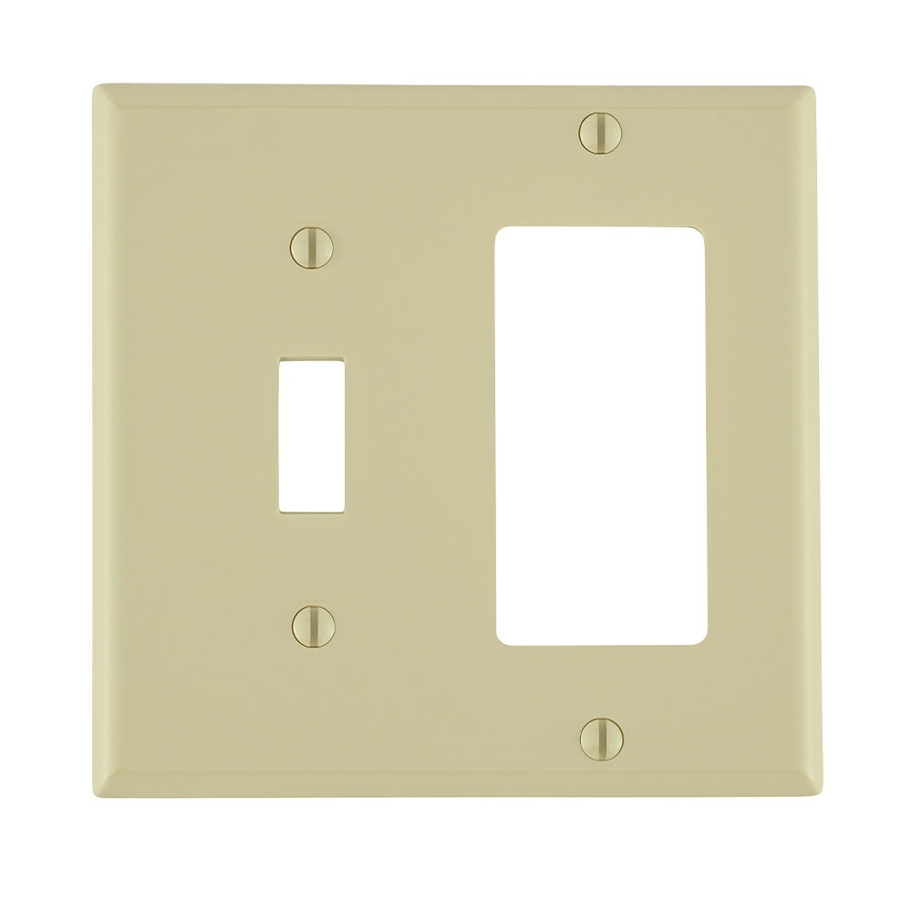 Leviton® Decora® 80707-I Standard Size Combination Wall Plate, 2 Gangs, 4.56 in W x 4.5 in H, Thermoplastic, Ivory