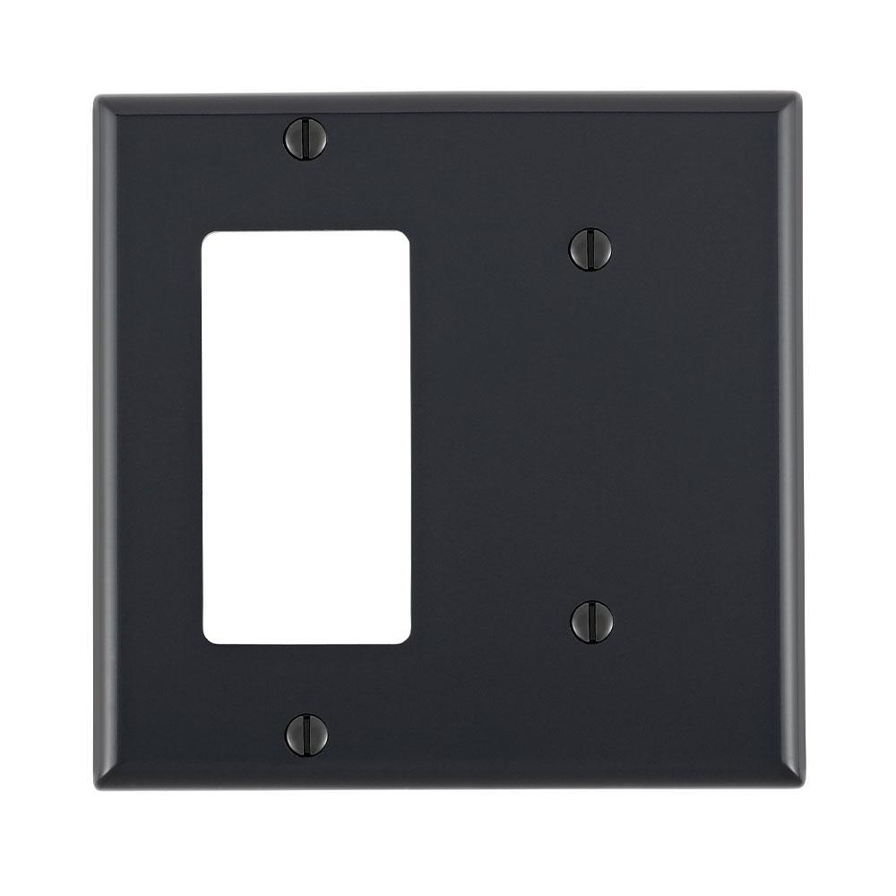 Leviton® Decora® 80708-E Blank Standard Size Combination Wall Plate, 2 Gangs, 4.56 in W x 4.5 in H, Thermoplastic, Black