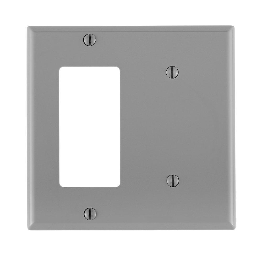 Leviton® Decora® 80708-GY Blank Standard Size Combination Wall Plate, 2 Gangs, 4.56 in W x 4.5 in H, Thermoplastic, Gray