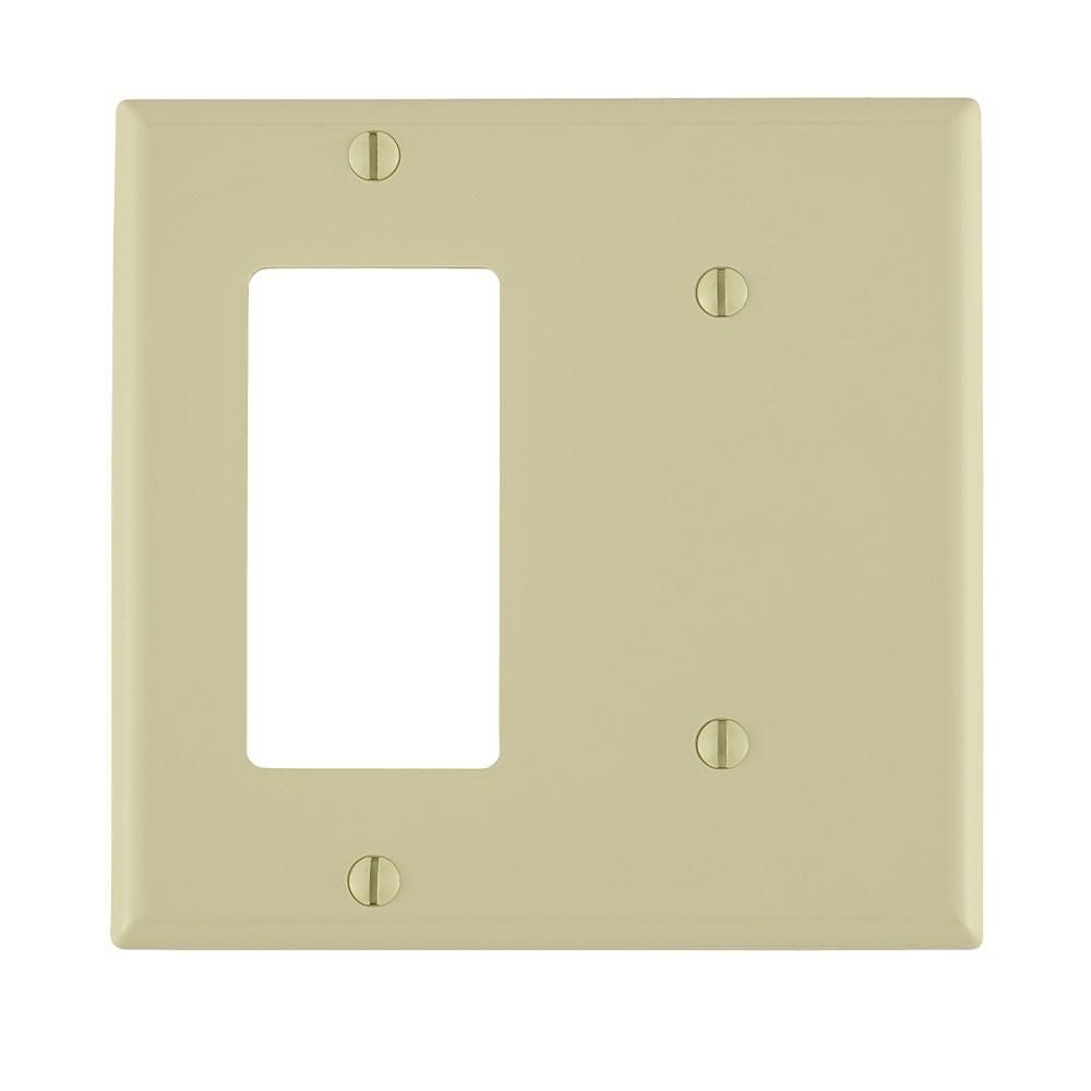 Leviton® Decora® 80708-I Blank Standard Size Combination Wall Plate, 2 Gangs, 4.56 in W x 4.5 in H, Thermoplastic, Ivory