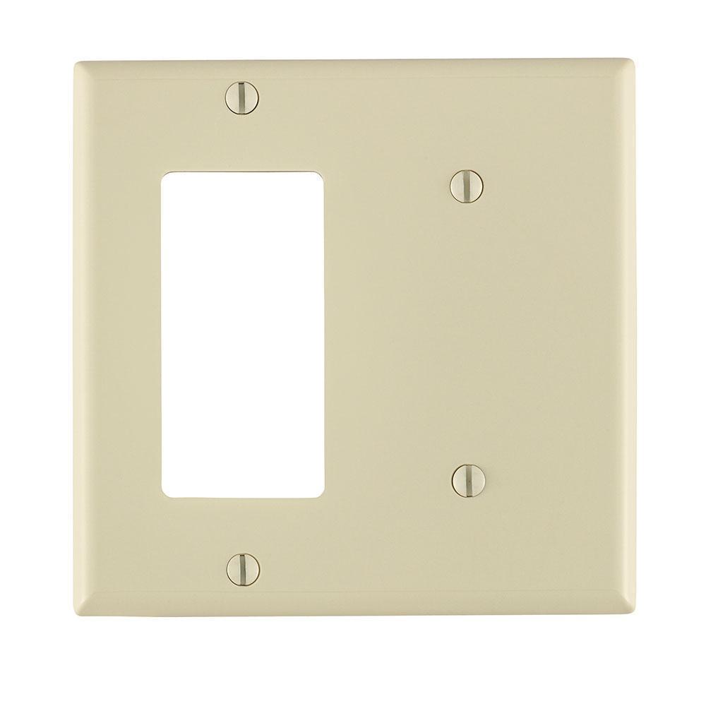 Leviton® Decora® 80708-T Blank Standard Size Combination Wall Plate, 2 Gangs, 4.56 in W x 4.5 in H, Thermoset, Light Almond