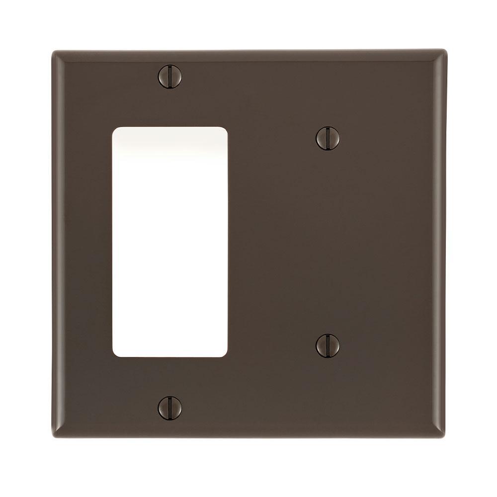 Leviton® Decora® 80708 Blank Standard Size Combination Wall Plate, 2 Gangs, 4.56 in W x 4.5 in H, Thermoplastic, Brown