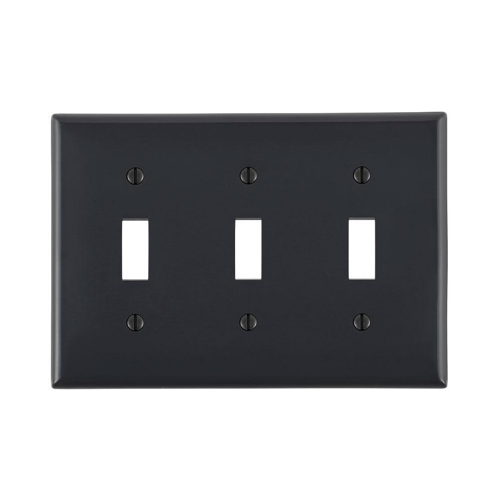 Leviton® 80711-E Standard Size Traditional Wall Plate, 3 Gangs, 6.37 in W x 4.5 in H, Thermoplastic, Black
