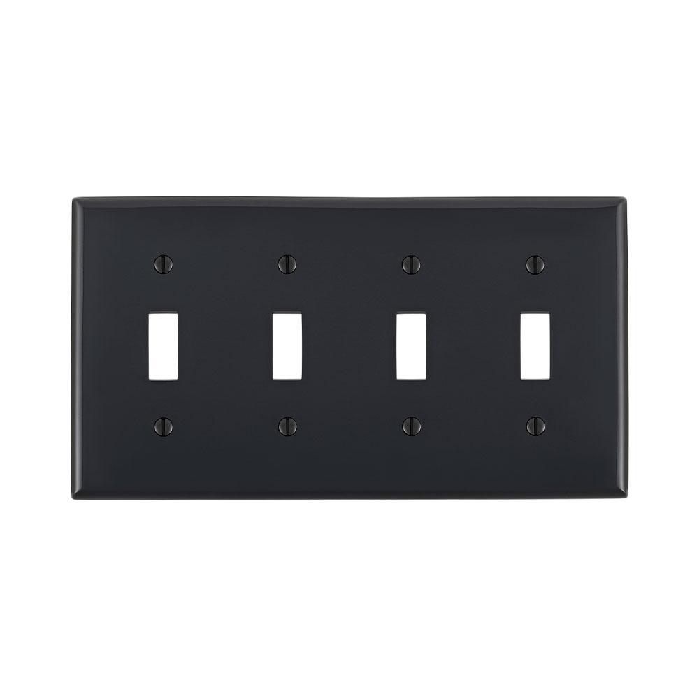 Leviton® 80712-E Standard Size Traditional Wall Plate, 4 Gangs, 8.18 in W x 4.5 in H, Thermoplastic, Black