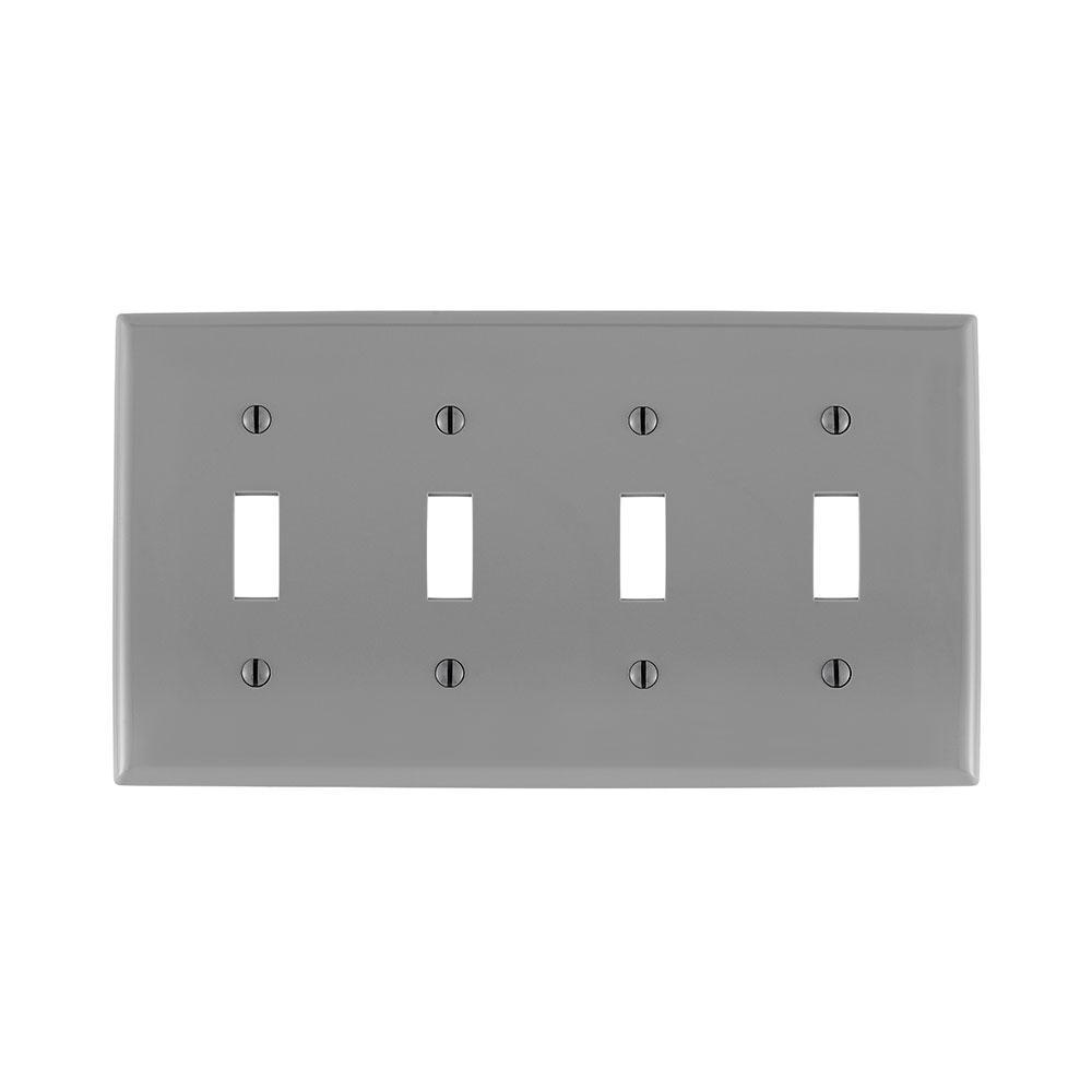 Leviton® 80712-GY Standard Size Traditional Wall Plate, 4 Gangs, 8.18 in W x 4.5 in H, Thermoplastic, Gray