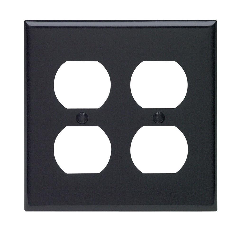 Leviton® 80716-E Standard Size Traditional Wall Plate, 2 Gangs, 4.562 in W x 4.5 in H, Thermoplastic, Black