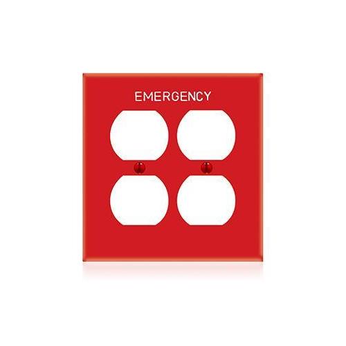 Leviton® 80716-REW Duplex Standard Emergency Receptacle Wall Plate, 2 Gangs, 4.56 in W x 4.5 in H, Nylon, Red