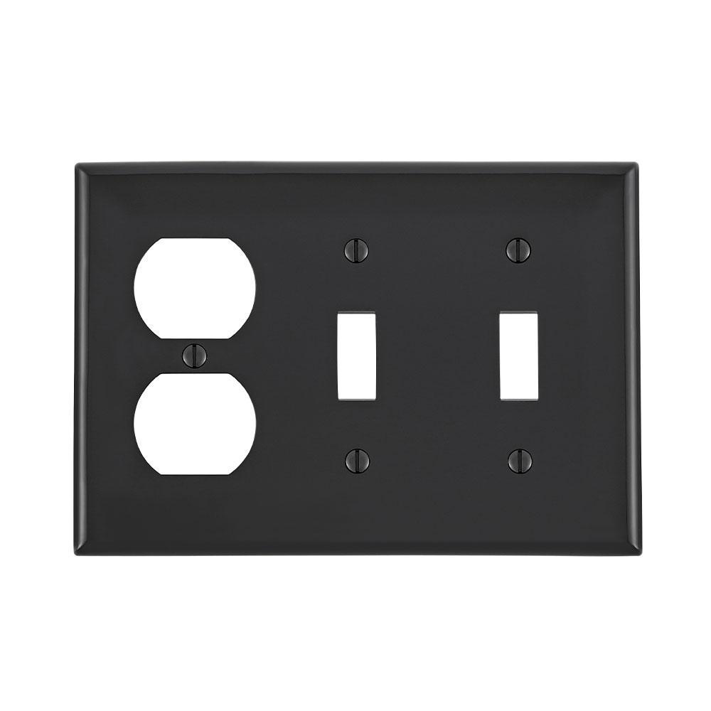 Leviton® 80721-E Standard Size Combination Wall Plate, 3 Gangs, 6.38 in W x 4.5 in H, Thermoplastic, Black