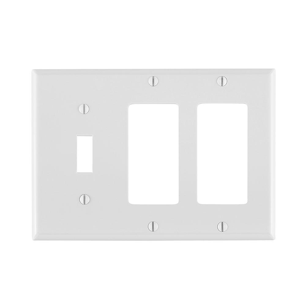 Leviton® Decora® 80731-W Standard Size Combination Wall Plate, 3 Gangs, 6.38 in W x 4.5 in H, Thermoplastic, White