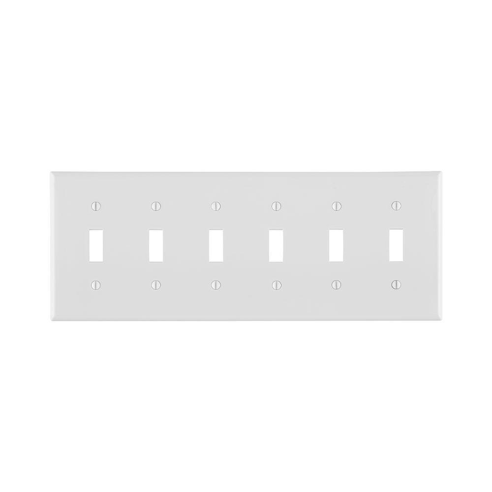 Leviton® 80736-W Standard Size Traditional Wall Plate, 6 Gangs, 11.8 in W x 4.5 in H, Thermoplastic, White