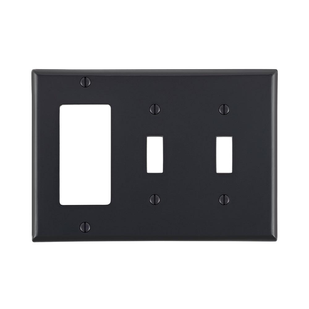 Leviton® Decora® 80745-E Standard Size Combination Wall Plate, 3 Gangs, 6.38 in W x 4.5 in H, Thermoplastic, Black