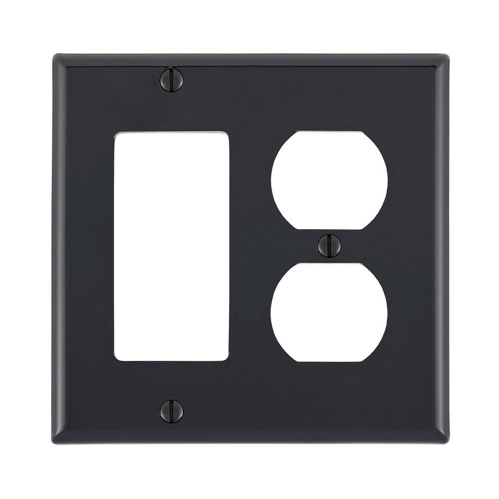 Leviton® Decora® 80746-E Standard Size Combination Wall Plate, 2 Gangs, 4.56 in W x 4.5 in H, Thermoplastic, Black