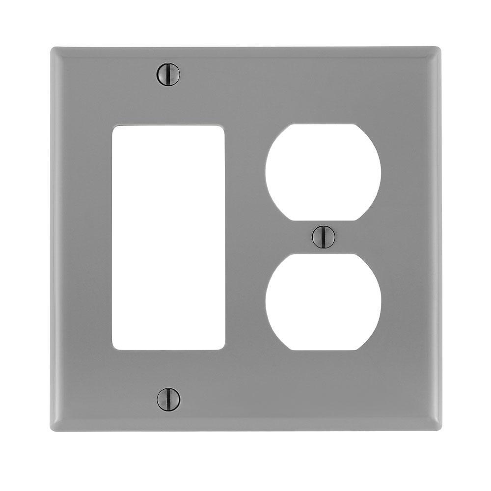 Leviton® Decora® 80746-GY Standard Size Combination Wall Plate, 2 Gangs, 4.56 in W x 4.5 in H, Thermoplastic, Gray