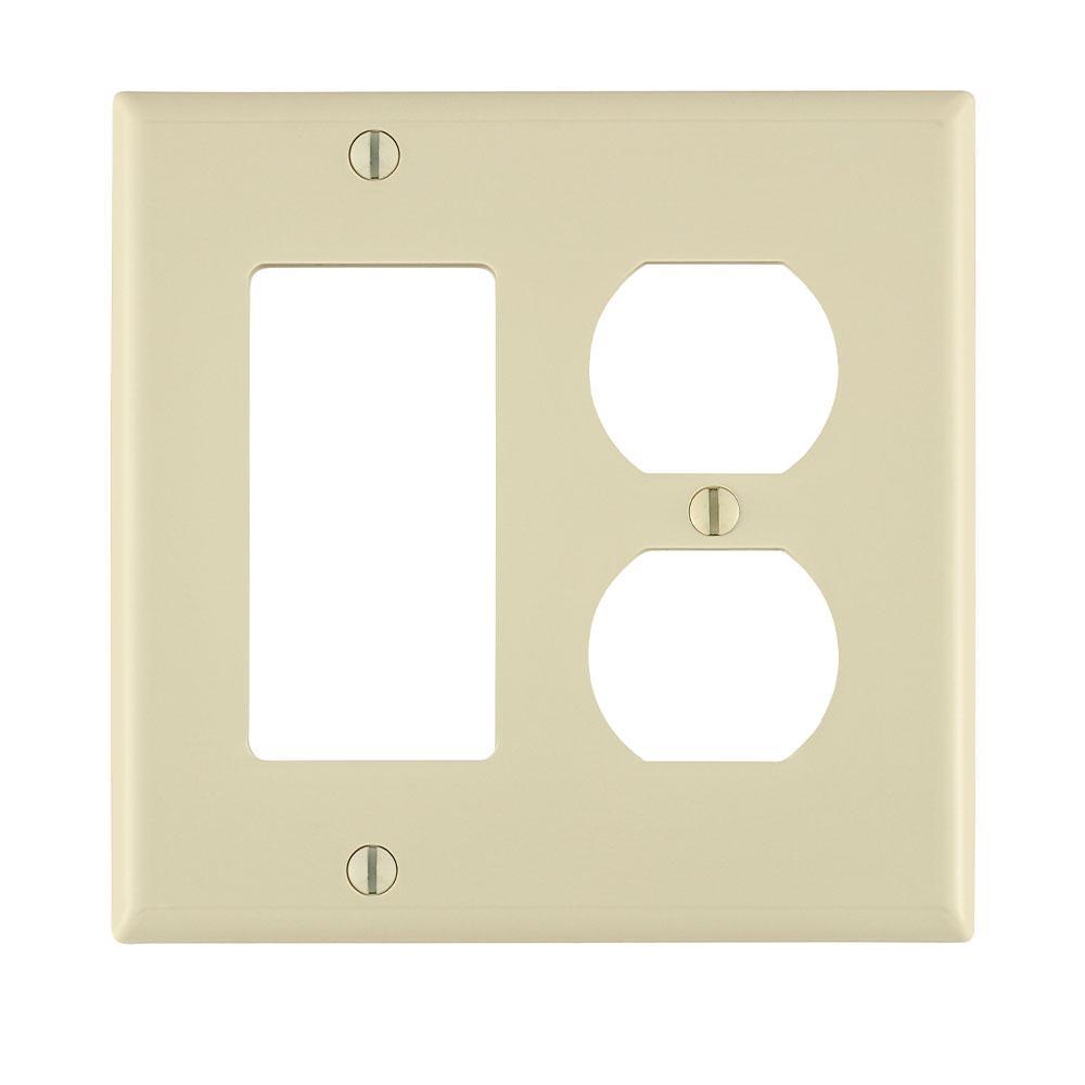 Leviton® Decora® 80746-T Standard Size Combination Wall Plate, 2 Gangs, 4.56 in W x 4.5 in H, Thermoplastic, Light Almond