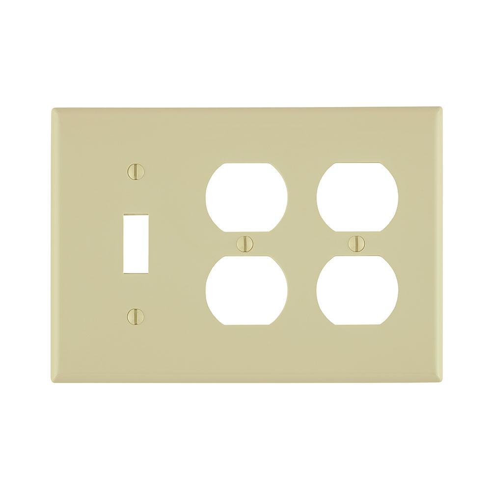 Leviton® 80747-I Standard Size Combination Wall Plate, 3 Gangs, 6.38 in W x 4.5 in H, Thermoplastic, Ivory