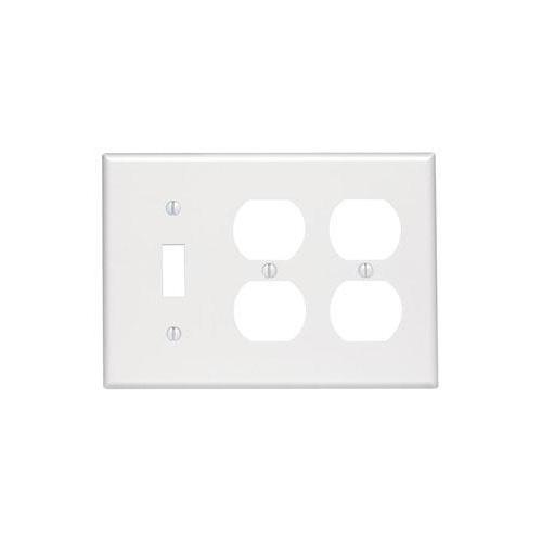 Leviton® 80747-W Standard Size Combination Wall Plate, 3 Gangs, 6.38 in W x 4.5 in H, Thermoplastic, White