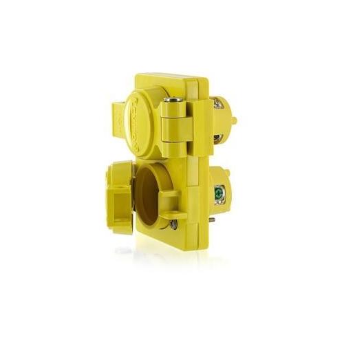 Leviton® Wetguard® 80W47-D Duplex Grounding Straight Blade Receptacle, 125 V AC, 15 A, 2 Poles, 3 Wires, Yellow