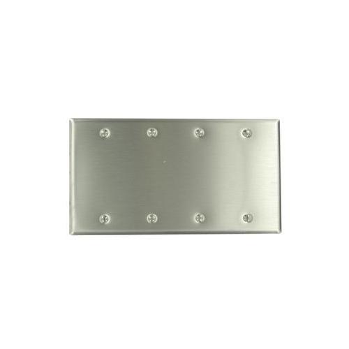 Leviton® 84064-40 Standard Size Blank Wall Plate, 4 Gangs, 8.19 in W x 4.5 in H, 302 Stainless Steel