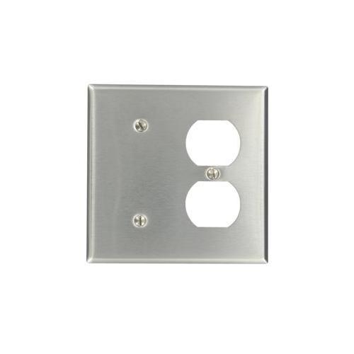 Leviton® 84087-40 Blank Standard Size Combination Wall Plate, 2 Gangs, 4.56 in W x 4.5 in H, 302 Stainless Steel