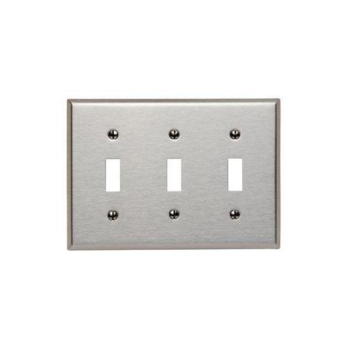Leviton® 84111-40 Oversized Traditional Wall Plate, 3 Gangs, 7-1/8 in W x 5-1/4 in H, 302 Stainless Steel