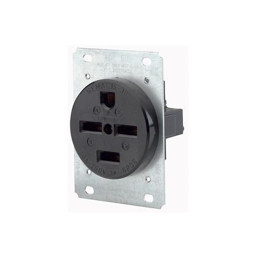 Leviton® 8430 Extra Heavy Duty Grounding Straight Blade Power Receptacle, 250 V AC, 30 A, 3 Poles, 4 Wires, Black