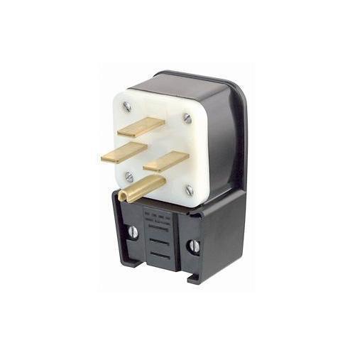 Leviton® 8432-P 3-Phase Angled Cable Mount Grounding Straight Blade Plug, 250 V AC, 30 A, 3 Poles, 4 Wires, Black