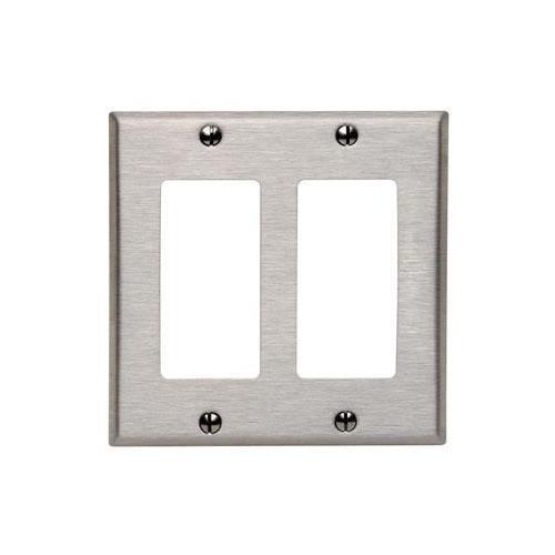Leviton® Decora® 84409-40 Standard Size Combination Wall Plate, 2 Gangs, 4.56 in W x 4.5 in H, 302 Stainless Steel