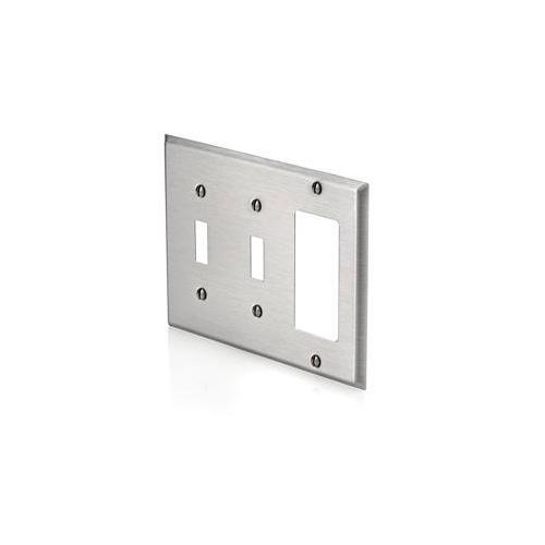 Leviton® Decora® 84421-40 Standard Size Combination Wall Plate, 3 Gangs, 6-3/8 in W x 4-1/2 in H, 302 Stainless Steel