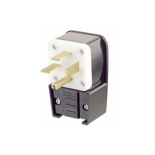 Leviton® 8452-P 3-Phase Angled Cable Mount Grounding Straight Blade Plug, 250 V AC, 50 A, 3 Poles, 4 Wires, Black