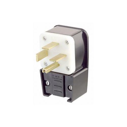 Leviton® 8462-P 3-Phase Angled Cable Mount Grounding -Phase Angled Cable Mount Grounding Straight Blade Plug, 250 V AC, 60 A, 3 Poles, 4 Wires, Black