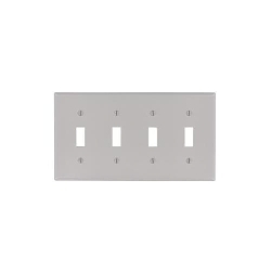 Leviton® 87012 Standard Size Traditional Wall Plate, 4 Gangs, 4.4 in W x 4.5 in H, Thermoset, Gray