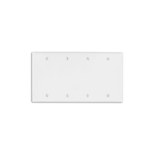 Leviton® 88064 Standard Size Blank Wall Plate, 4 Gangs, 8.19 in W x 4.5 in H, Thermoset Plastic, White