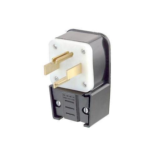Leviton® 9432-P Angled Cable Mount Grounding Non-Polarized Straight Blade Plug, 125/250 V AC, 30 A, 3 Poles, 4 Wires, Black