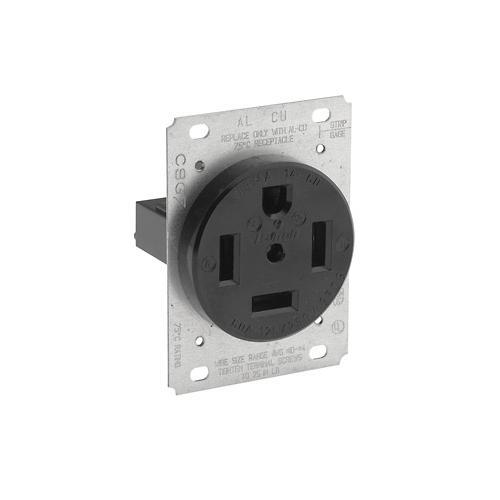 Leviton® 9460 Extra Heavy Duty Grounding Straight Blade Receptacle, 125/250 V AC, 60 A, 3 Poles, 4 Wires, Black