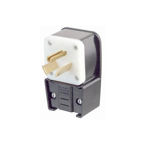 Leviton® 9750-P Angled Cable Mount Grounding Straight Blade Plug, 277 V AC, 50 A, 2 Poles, 3 Wires, Black