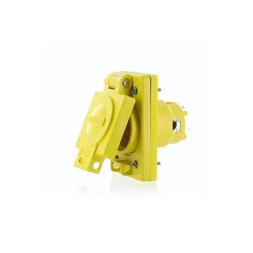 Leviton® Wetguard® 97W09-S 3-Phase Non-Grounding Non-NEMA Single Locking Outlet, 120/208 V AC, 20 A, 4 Poles, 4 Wires, Yellow