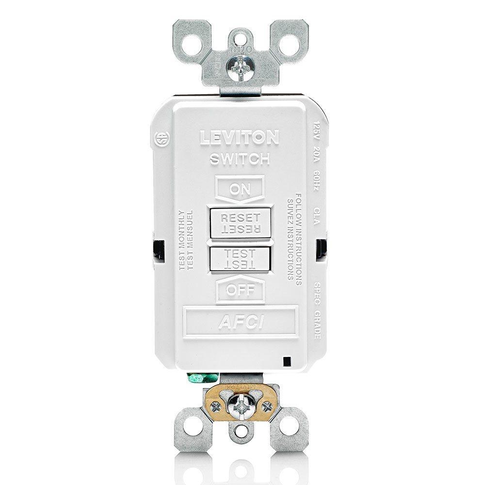 Leviton® SmartlockPro® Slim® AFRBF-W Blank AFCI Receptacle With LED Indicator Light, Ivory Test, Reset Button, 125 V AC, 20 A, 2 Poles, 3 Wires, White
