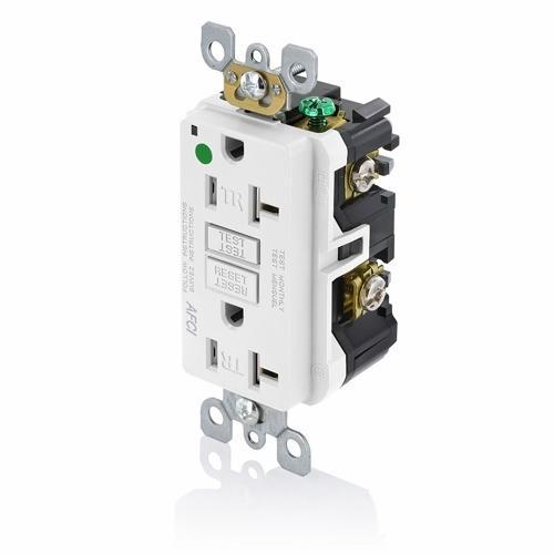 Leviton® AFTR2-HGW Monochromatic Tamper-Resistant AFCI Receptacle, 125 V AC, 20 A, 2 Poles, 3 Wires, White