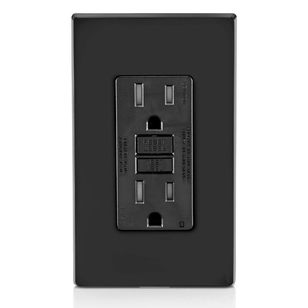 Leviton® Decora® AGTR1-E Dual Function Monochromatic Tamper-Resistant AFCI/GFCI Receptacle, 125 V AC, 15 A, 2 Poles, 3 Wires, Black