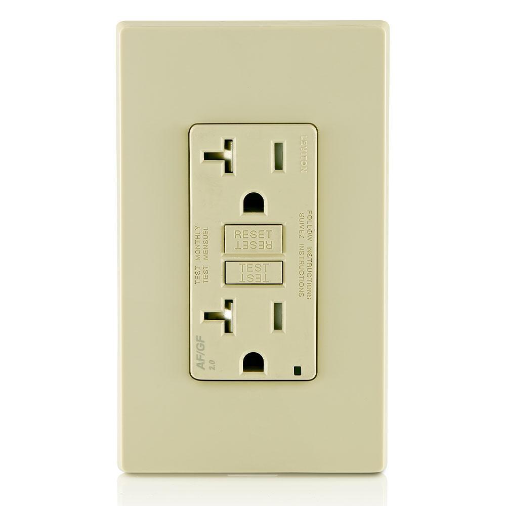Leviton® Decora® AGTR2-I Dual Function Monochromatic Tamper-Resistant AFCI/GFCI Receptacle, 125 V AC, 20 A, 2 Poles, 3 Wires, Ivory