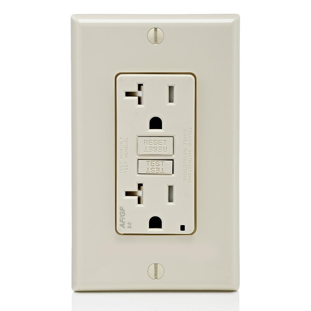 Leviton® Decora® AGTR2-T Dual Function Monochromatic Tamper-Resistant AFCI/GFCI Receptacle, 125 V AC, 20 A, 2 Poles, 3 Wires, Light Almond