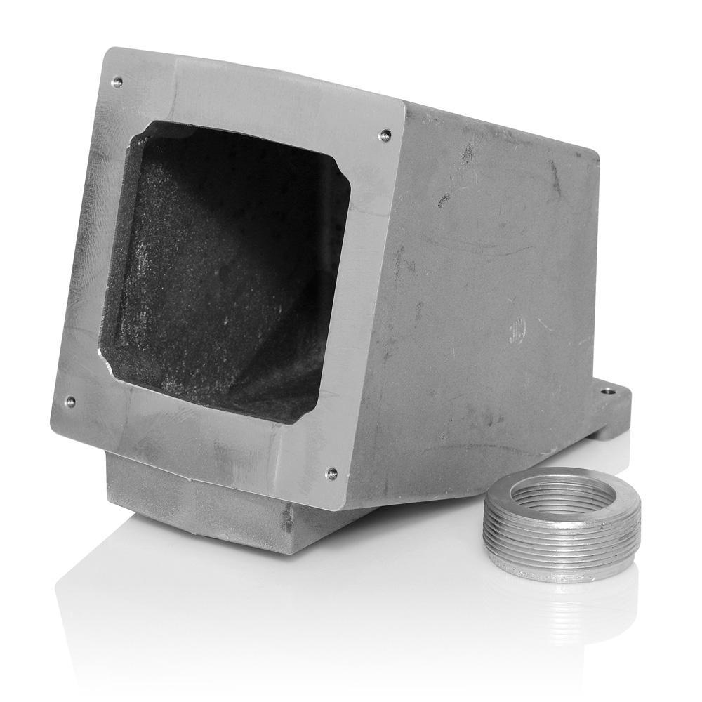 Leviton® BX100-M 15 deg Angled Back Box, 7.06 in H x 5-1/2 in W x 8.46 in D, For Use With 100 A Pin and Sleeve Inlet and Receptacle, Die Cast Aluminum