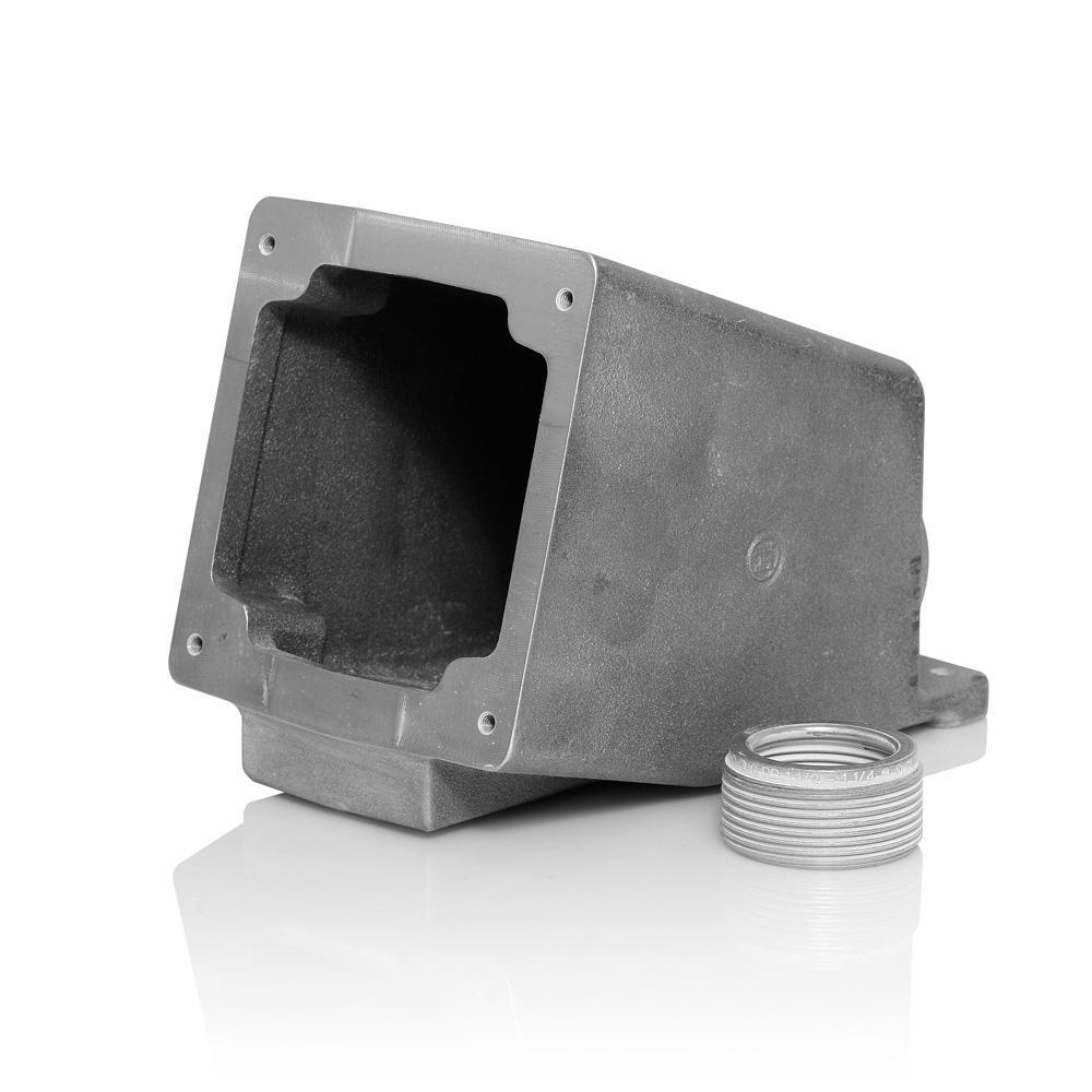 Leviton® BX60-M 15 deg Angled Back Box, 5.65 in H x 4.52 in W x 7.39 in D, For Use With 60 A Pin and Sleeve Inlet and Receptacle, Die Cast Aluminum