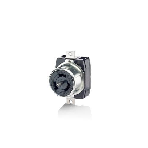 Leviton® Black & White® CS6370 California Style Grounding Locking Receptacle, 125 V AC, 50 A, 2 Poles, 3 Wires, Black