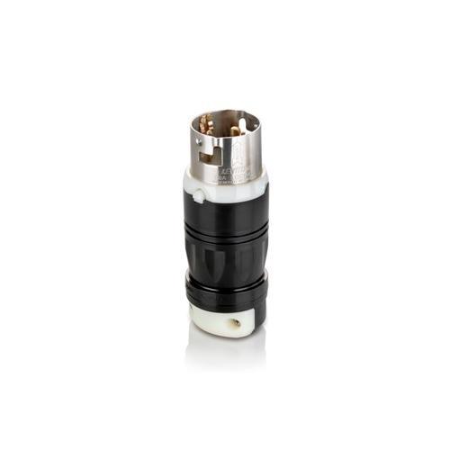 Leviton® Black & White® CS8165C 3-Phase Fluted Body Grounding Locking Plug, 480 V AC, 50 A, 3 Poles, 4 Wires, Black/White